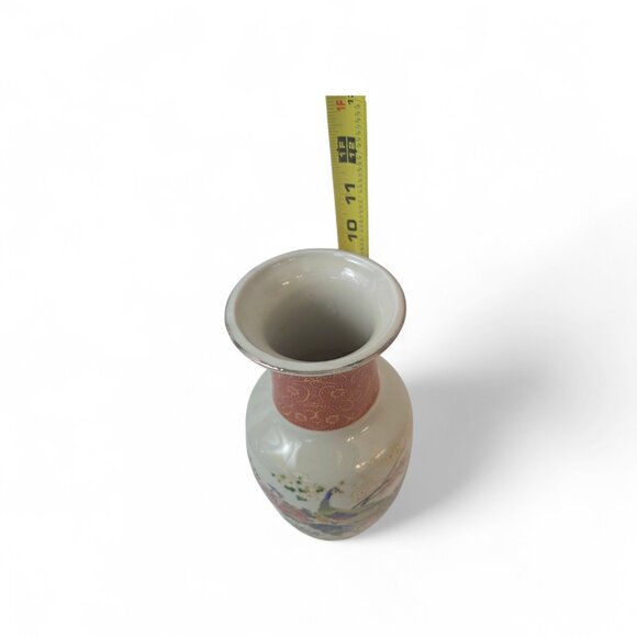 Vintage Japanese Satsuma Ware Vase - Hand-Painted Peacock & Florals w/ Gold Trim - Picture 6 of 6